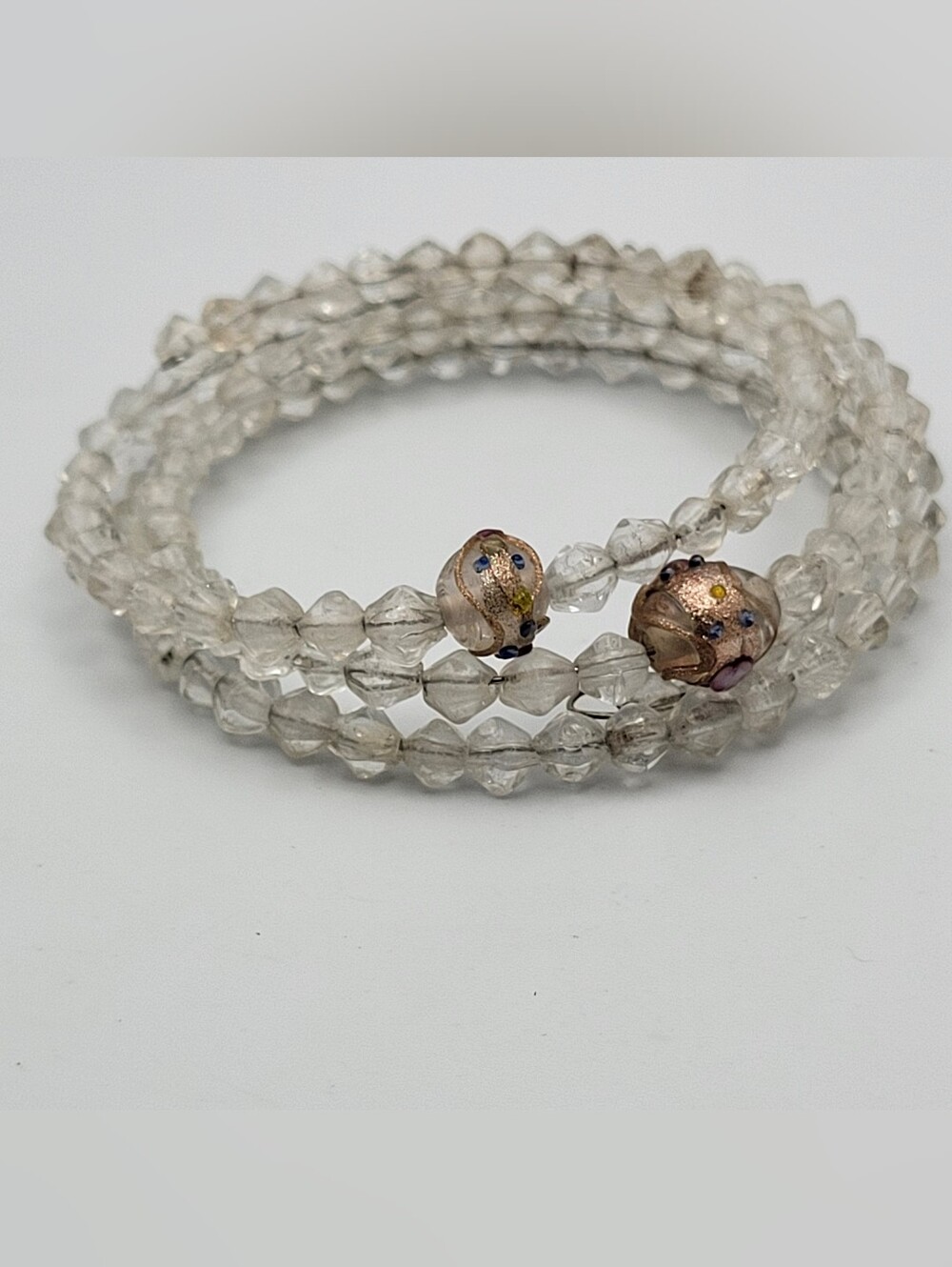 Clear Crystal Bead Wrap Bracelet with Decorative Accent Beads